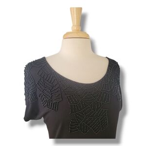 XXI Black Round Neck Beaded Short Sleeve Blouse. Size S/P (Loose-fit)
